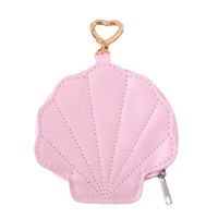 Dompet Koin PU Bentuk Kerang Laut Kustom, Dompet Mini Lucu dengan Ritsleting, Kantong Kunci dan Koin Portabel untuk Wanita