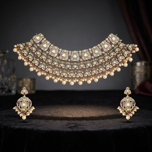 Zircon Kundan Flower Design Short <b>Necklace</b> for Women's Wedding Occasions - Product Image 2