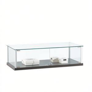 Aluminium <b>Framed</b> Countertop Showcase 160x80x30 Cm Light <b>Grey</b> Tempered Glass Hinged Lockable Doors - Product Image 2