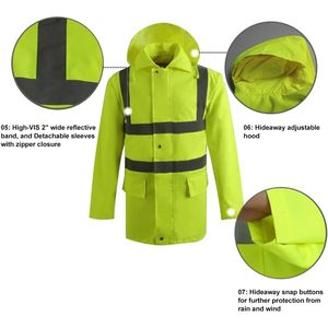 2025 personnalisé ANSI imperméable léger haute visibilité vêtements de travail réfléchissant argent veste de sécurité avec LED Flash veste de pluie-jaune-XL - Product Image 4