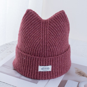 Venta al por mayor Beanie Hat Little Devil Striped Knitted Wool Cap Winter Cute Cat Ears Pointed Pullover Sombreros <span class=keywords><strong>de</strong></span> mujer - Product Image 6