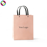 Sac shopping en papier couleur mate avec logo personnalisé, poignée en ruban noir, sac cadeau écologique pour petites entreprises