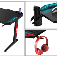 Bureau de Gaming fixe, noir, en forme de T, avec éclairage Led, pour e-sport, 2020