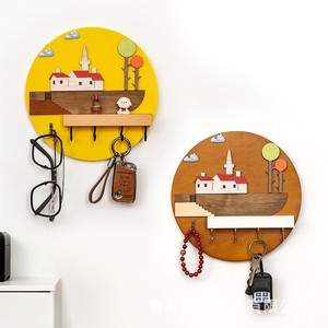 Creative <b>Wall</b> Mounted <b>Key</b> <b>Holder</b> Round Solid Wood Entryway Storage Multifunction Hook Organizer - Product Image 1