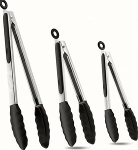 Silicone de qualité alimentaire SUS # Pince de cuisine moderne en acier inoxydable 430 avec verrouillage, ensemble de barbecue écologique, personnalisable avec logo - Product Image 1