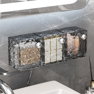 Transparent Silver Square Cosmetic Storage Box Wall Mounted For Bathroom <b>Vanity</b> With <b>Mirror</b> Cabinet And Cotton Swabs Organizer - Product Image 2