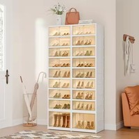 Boîte de rangement magnétique transparente à deux rangées intégrée sans installation Porte-chaussures pliable Housse anti-poussière Pratique Chaussure à deux rangées