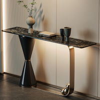 Table console moderne de luxe avec plateau en marbre, design en acier inoxydable, table d'appoint simple pour le salon, meubles pour l'entrée