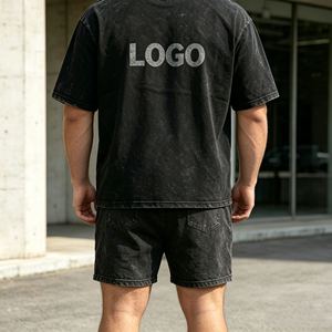 Ensembles de t-shirts grande taille pour hommes, ensembles deux pièces à manches courtes 480 g/m² pour hommes, 100 % coton éponge, ensembles décontractés d'été - Product Image 4