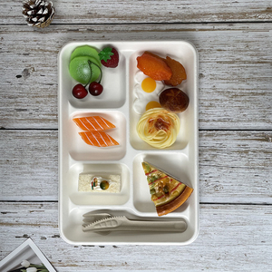 Bộ Đồ Ăn Dùng Một Lần Có Thể Phân Hủy Khay Mía Khay Đựng Thức Ăn Khay Ăn Trưa 6 Ngăn - Product Image 4