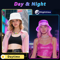 Cappello a Secchiello con Fibra Ottica LED Luminoso Cambia Colore Ricaricabile per Festival Rave Feste Passeggiate Notturne Unisex