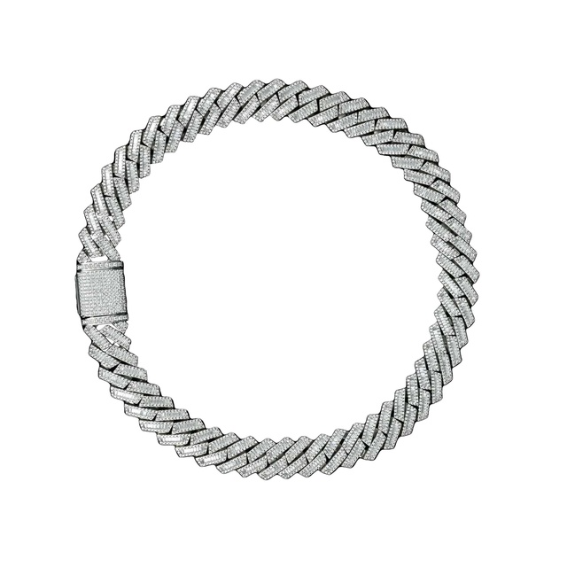 High Quality 925 Sterling Silver Sparkle Iced Out Hip Hop Men's Necklace Baguette Cuban Link Chain Jewelry