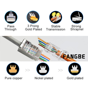 Câble réseau or 8 broches Lan RJ 45 Rg45 Connecteur 8P8C blindé Easy Plug STP RJ45 CAT5E FTP Prise modulaire mâle - Product Image 4