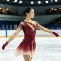 Robe de patinage artistique drapée à dos ouvert, dégradé bordeaux et blanc, avec strass et maille, pour concours de danse sur glace