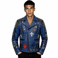 Chaqueta de Motociclista de Piel de Oveja con Tachuelas OEM para Hombre, Chaqueta de Cuero Genuino con Apliques de Piel y Parches Bordados Estilo Punk Rock