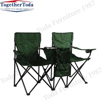 Chaise de plage pliable portable et robuste pour l'extérieur Chaise de camping double avec parapluie Sac isotherme Chaise de pêche moderne en fer