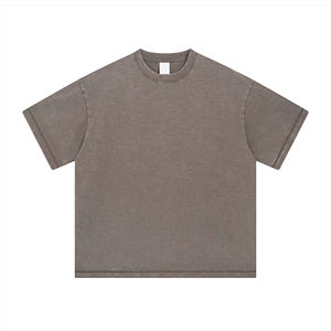 Camisetas de punto liso de gran tamaño para hombre gráfico personalizado vintage desgastado lavado ácido hombro caído - Product Image 1