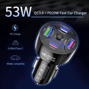 New 53W Car Charger QC3.0 Fast Charging Head Car Fast Charging Cigarette Lighter PD <b>Adapter</b> Suitable for iPhone - Product Image 3