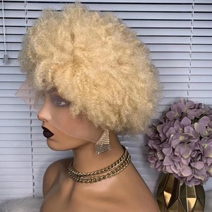 In vendita 613 # Blonde Bomb <span class=keywords><strong>Afro</strong></span> crespo riccio 13x4 pizzo frontale Perruque capelli umani <span class=keywords><strong>parrucca</strong></span> corta taglio Pixie per donne nere - Product Image 2