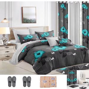 Juego de Ropa de Cama Acolchada con Estampado Azul OEM/ODM, Cubrecama de Microfibra de 24 Piezas con Cortinas, Juego de Ropa de Cama de Poliéster Sabans - Product Image 1