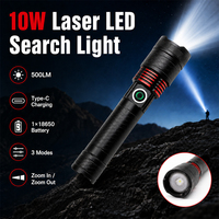 Lampe torche laser zoomable 10W en aluminium aéronautique, chargement Type-C, 1200mAh, 3 modes d'éclairage, torche d'extérieur avec cordon