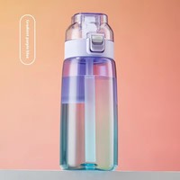 Bouteille d'eau parfumée 500 ml avec paille et couvercle pop-up, capsules de saveur, zéro calorie, zéro sucre, couleur dégradée, sans BPA, pour la gym, le sport, cadeau