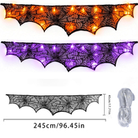 Ensemble de décoration d'Halloween pour cheminée, mur, fenêtre, décoration en gaze, toile d'araignée, nappe avec guirlande lumineuse LED d'Halloween