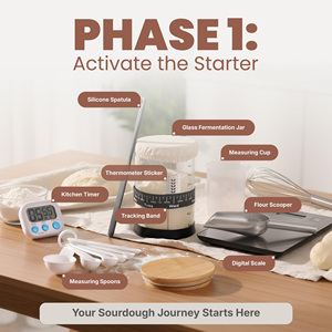 Sauerteig-Starter-Set mit Topf, Brotschneider, Backzubehör, Waage, Einfaches Design, Umweltfreundlich, Wiederverwendbar, Oval, Hochwertig, Langlebig - Product Image 2