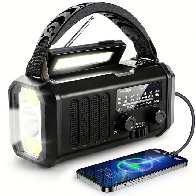 Portable Emergency Weather Radio with Solar Charging Hand Crank 10000mah Battery & SOS Alarm LED Flashlight