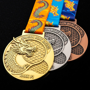 Ensemble de médailles sur le thème du <span class=keywords><strong>dragon</strong></span> chinois, or, argent, bronze, finition antique, design de <span class=keywords><strong>dragon</strong></span> en relief 3D avec ruban coloré pour cérémonie de remise des prix - Product Image 2