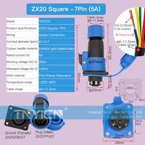 Hàn miễn phí IP68 không thấm nước nhanh chóng kết nối Doanh dây nối nam nữ cắm ổ cắm zx20 Square-7P Thông tư cáp kết nối - Product Image 2