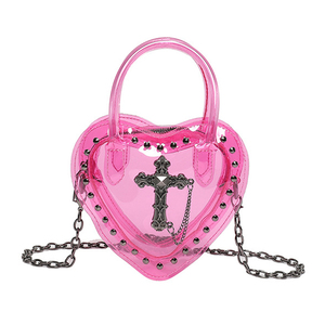 Borsa da Spiaggia Trasparente Stile Gotico con Borchie a Forma di <span class=keywords><strong>Teschio</strong></span>, Borsa a Tracolla per Donne, Borsa PVC a Forma di Cuore per Halloween - Product Image 1
