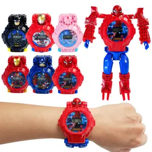 Hot manual cartoon deformation robot shape electronic action transforming watch toy transformation wrist watch kids robot watch