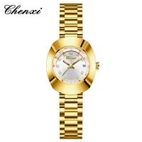 CHENXI 107 Montre de luxe classique pour couple, en alliage d'acier inoxydable doré, analogique à quartz, étanche, lumineuse, tendance
