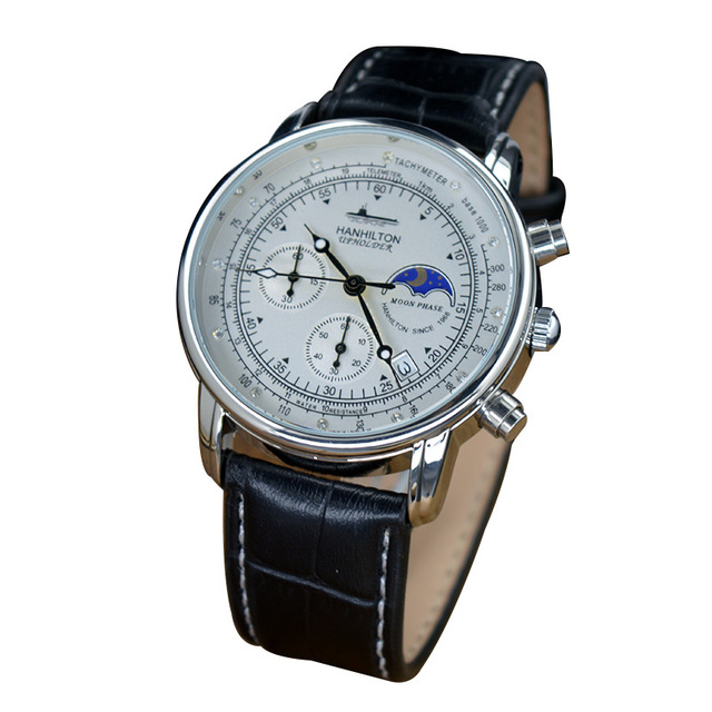 High Quality Sapphire Mineral Glass Cow Leather Fashion Automatic Watches Luxury Men's Wrist Quartz Watches Three-Eye Watch