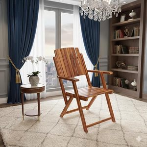 Fauteuil pliant en bois de sheesham massif, chaise pliable portable pour balcon, salon, chambre, extérieur, intérieur - Product Image 5
