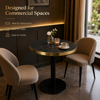 Ensemble de salle à manger moderne de luxe en pierre frittée, table ronde et chaises, finition dorée, mobilier commercial pour café