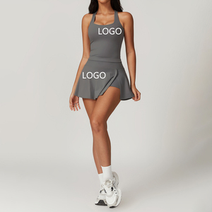 Conjunto de dos piezas de deporte de gimnasio para mujer, falda transpirable, camiseta sin mangas, entrenamiento físico, ropa de yoga, pantalones cortos de longitud, OEM, - Product Image 2