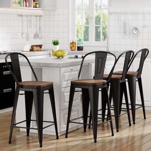 Sillas de <span class=keywords><strong>Bar</strong></span> Apilables Comerciales Económicas, Sillas Altas Industriales de Metal y Hierro con Respaldo Alto y Asiento de Madera para Comedor, Cafetería y Restaurante - Product Image 6