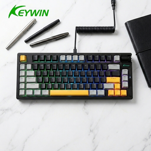 Keywin BK7501 Private Custom Tri-Mode 75% RGB Gasket Mechanical Gaming Keyboard OEM Hotswap Mechanical Keyboard with Knob