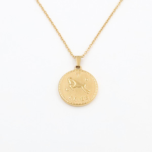 Zodiac Pendant Necklace 18k Titanium Steel Round Constellation Design Women's Everyday Wear Jewelry - Product Image 5