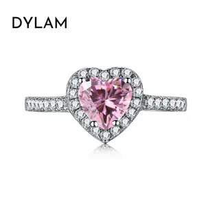 S925 Sterling Silver CZ Cubic Zirconia Rose Gold Ring Heart Chunky Ring Wedding Engagement Pink Rings Jewelry Women