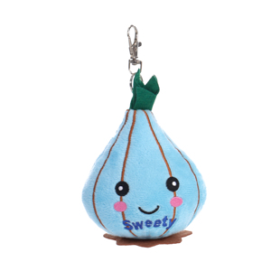 Portachiavi in peluche Kawaii Smiley Blue Fig con ricamo, ciondolo per borsa a forma di bambola di frutta cartone animato con scritta 'Sweety' e moschettone in metallo - Product Image 1