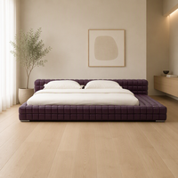 Lit plateforme moderne en cuir véritable avec tête de lit capitonnée à grille pour chambres Queen et King