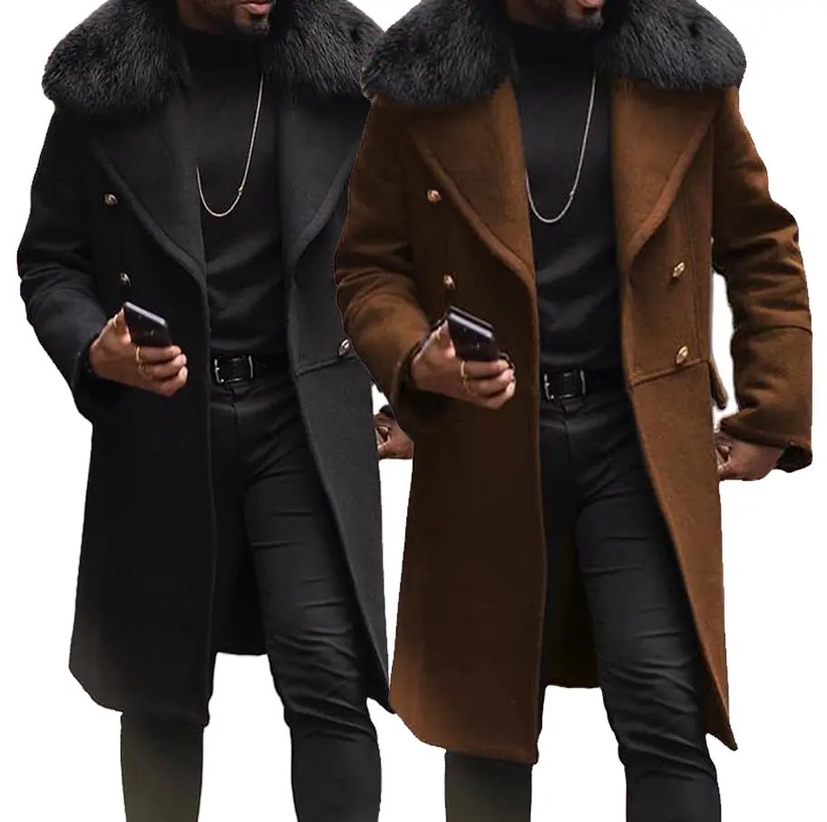 M9104 Custom Coats Fashion Casual Solid Turn Down Collar Winter Long Coat Men Wool Jackets Overcoats With Fur