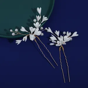 Lush Small Soft Ceramic Flower Bridal Hair Pins For Girl Vintage Wedding Pear Hair Pins