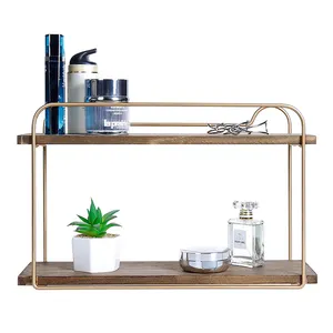 Modern brass double deck bathroom storage shelf best selling wooden dresser wall mounted shelf