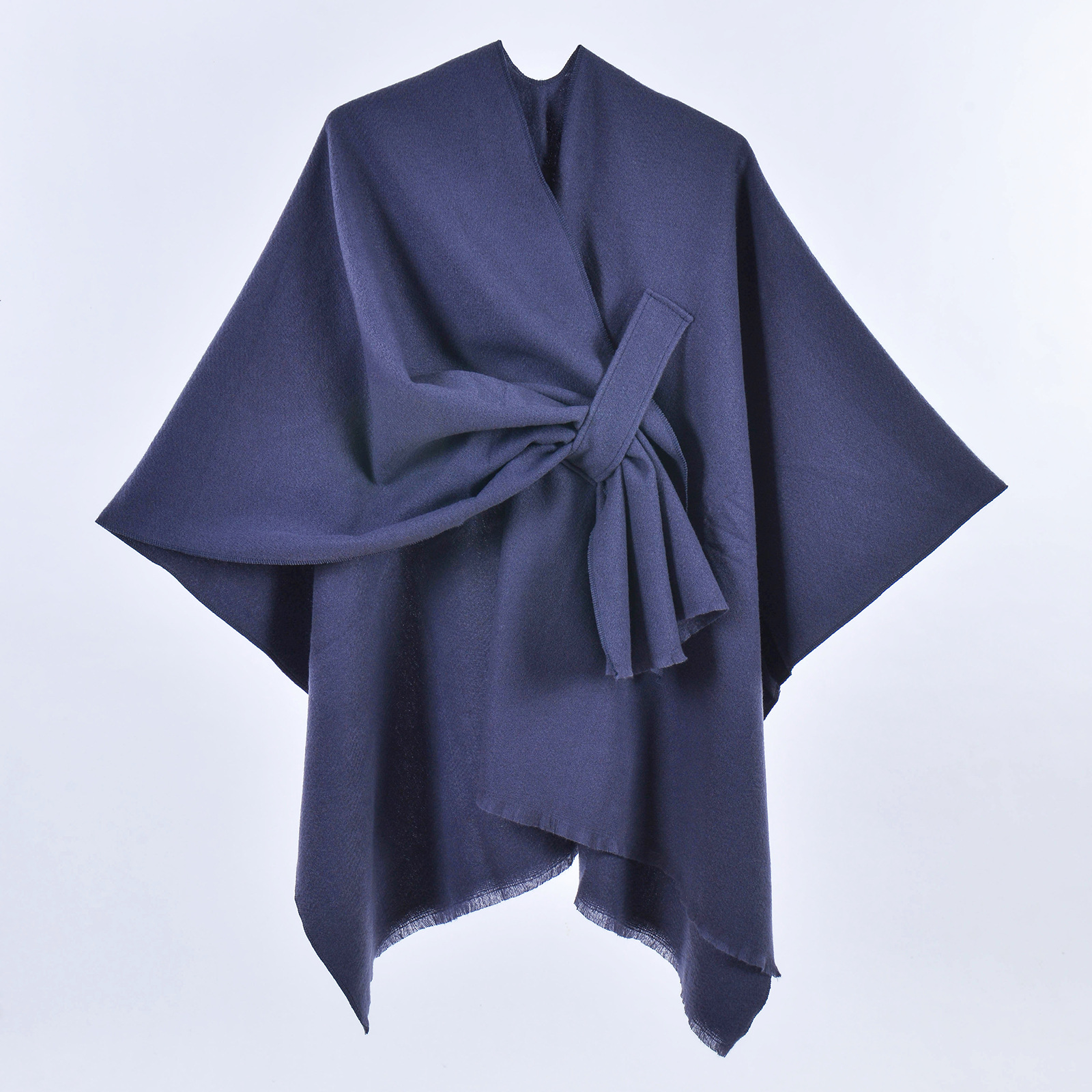 Scialle con cravatta con nappa tinta unita blu navy - 130x150 cm
