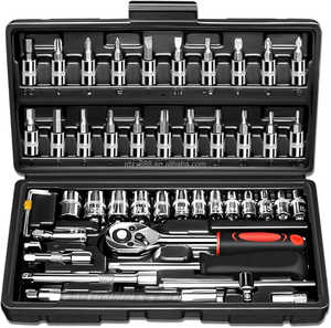 46-Pieces 1/4 Inch Drive <b>Socket</b> Ratchet Wrench Set Metric Bit <b>Socket</b> Extension Bar Hand Tools Case Pack Auto Repair Garden Use - Product Image 1