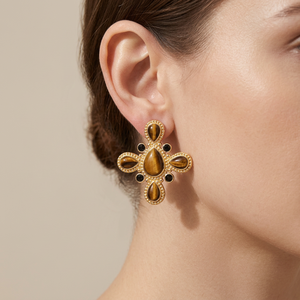 Pendientes de Piedra Preciosa de Ojo de Tigre Natural en Forma de Lágrima con Ónix Negro, Chapados en Oro de 18K, Joyería Vintage, Pendientes Colgantes para Mujer - Product Image 2